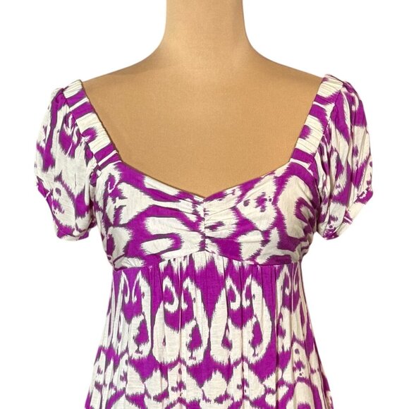 VTG Y2K Babydoll Top Sz.M Ikat Print Short Puff Sleeve Boho Coquette Festival - Picture 2 of 10